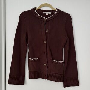 LOFT Women's Chocolate Cardigan with White Trim